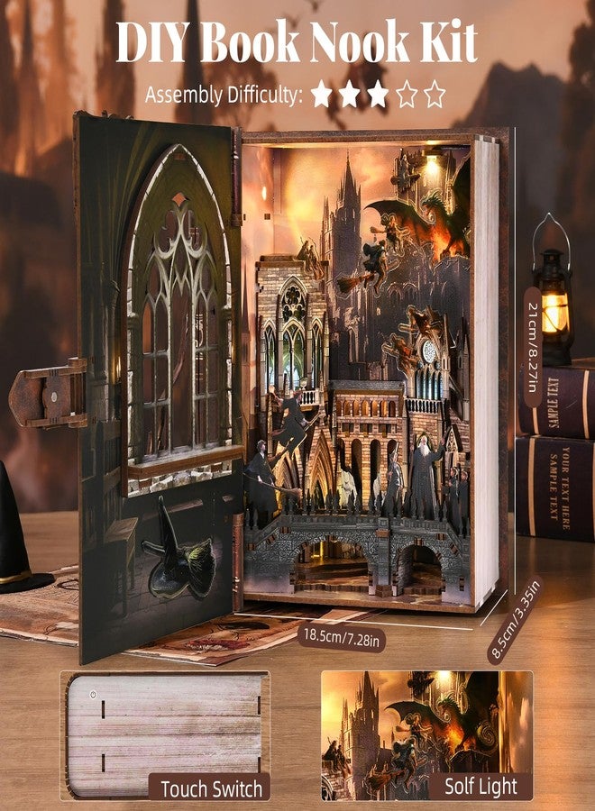 CCCDF Book Nook Kit, DIY Miniature Dollhouse Magic Book for Adults and Teens, 3D Wooden Puzzle Bookends with Sensor Led Light, Gifts for Family, Friends (Introduction to Magical Flight) - Image 3